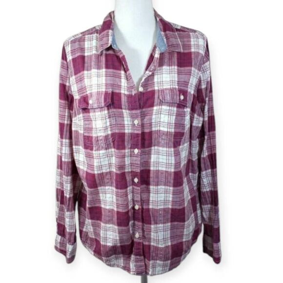 ST. JOHN'S BAY RED & WHITE PLAID BLOUSE SZ.XL EUC. - Picture 1 of 5